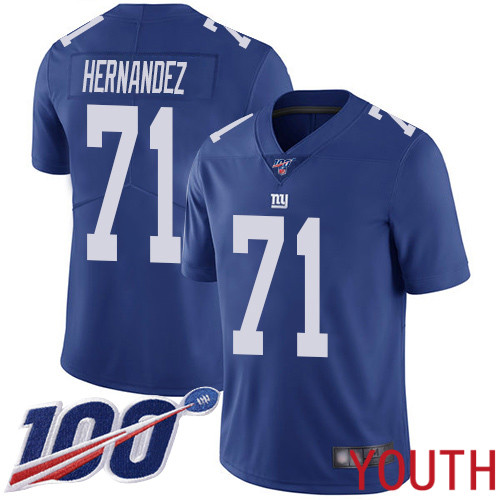 Youth New York Giants #71 Will Hernandez Royal Blue Team Color Vapor Untouchable Limited Player 100th Season Football NFL Jersey->youth nfl jersey->Youth Jersey